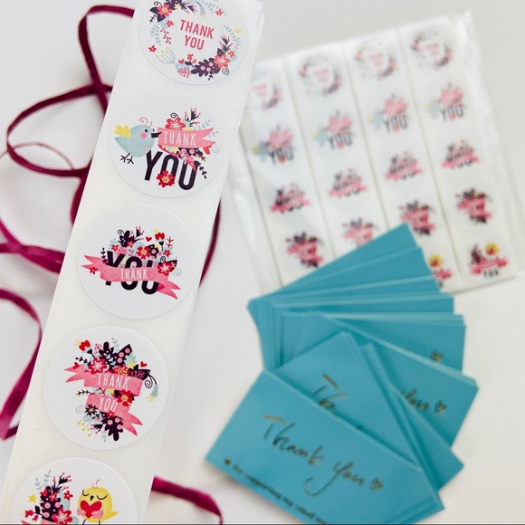 500 Thank You Stickers. Summer Bird Floral Pattern. Envelope Seals Bulk. 1 Roll - Picture 2 of 8